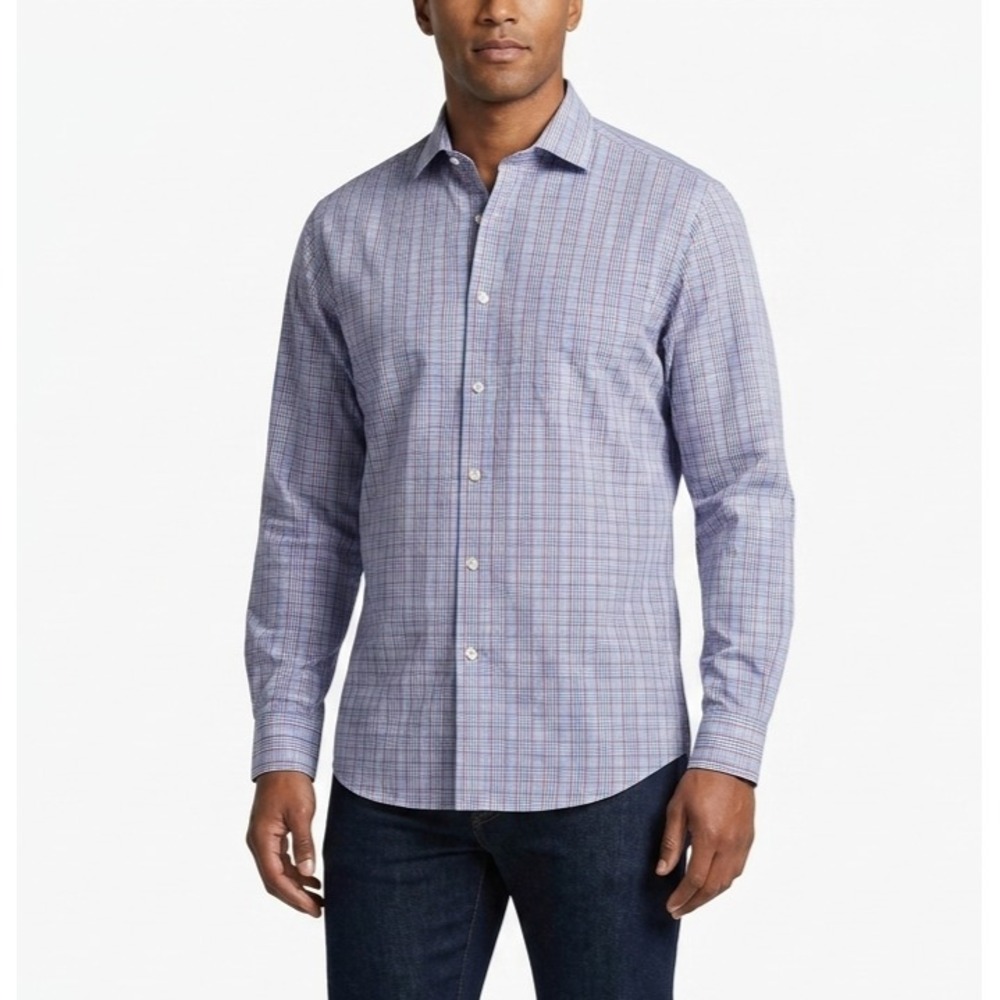 Berkley Jensen Dress Shirt Mens 2XL 18-18.5 Blue Plaid Wrinkle Free Button Down